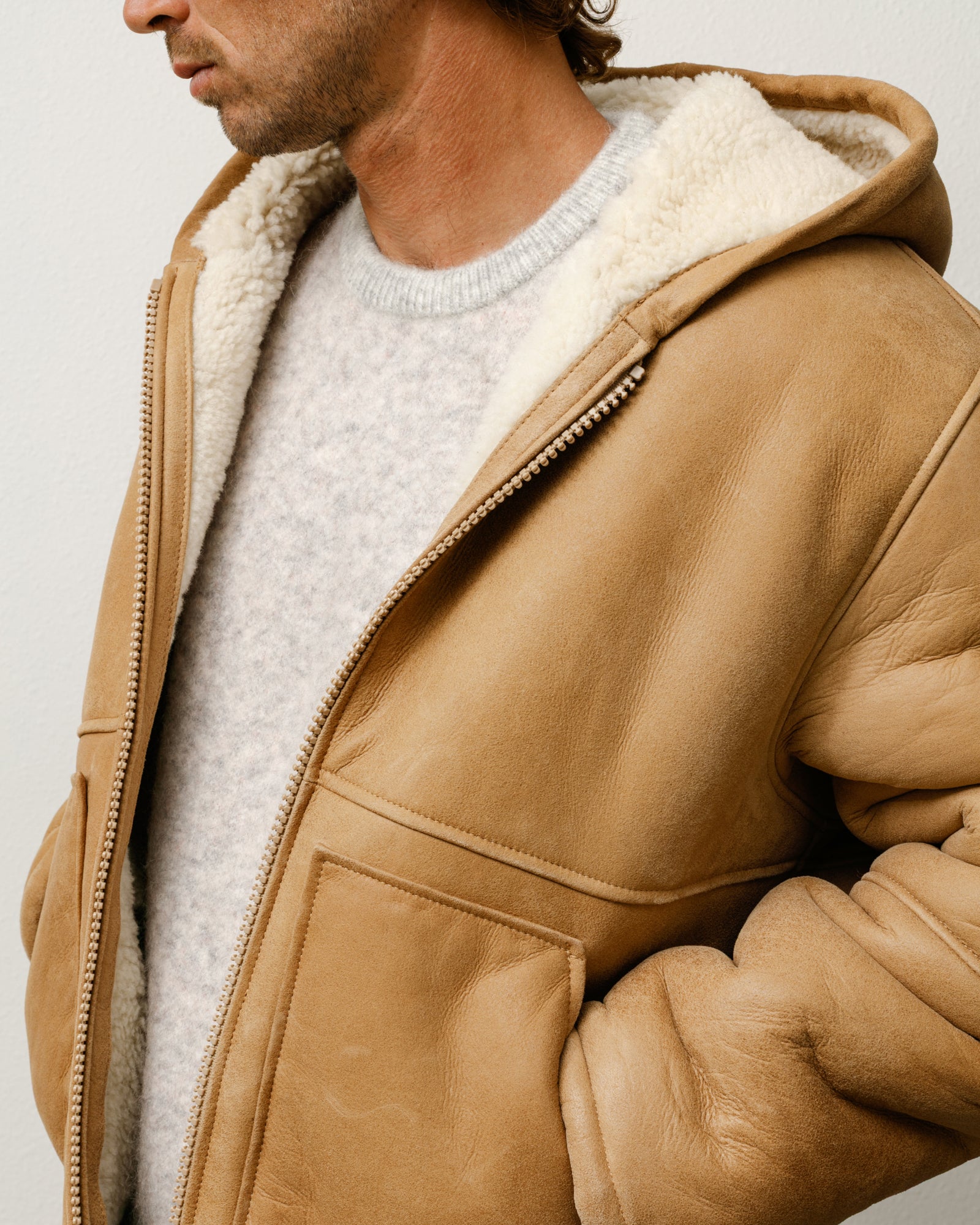 Shearling Hooded Jacket – Tan | Outerwear | Stüssy