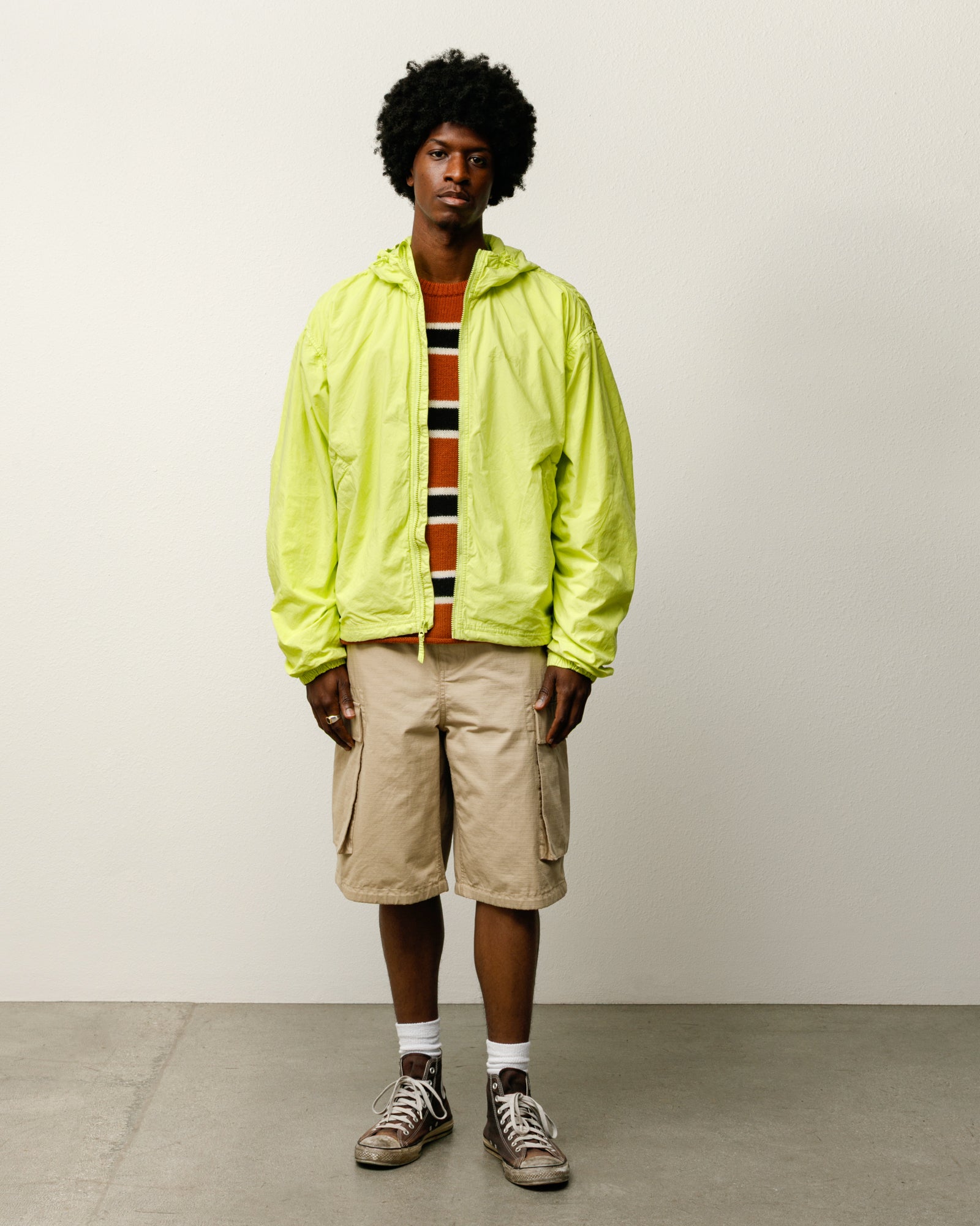 Double Cotton Hooded Jacket Mens Long Sleeve In Lime