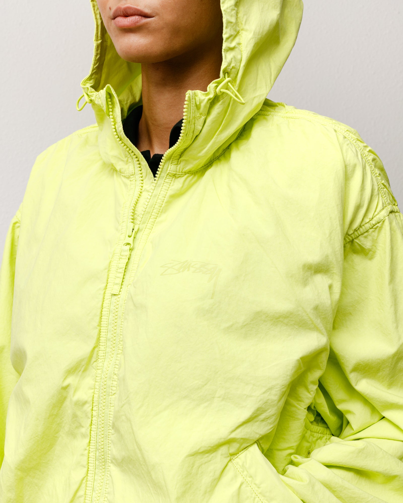 Double Cotton Hooded Jacket Mens Long Sleeve In Lime