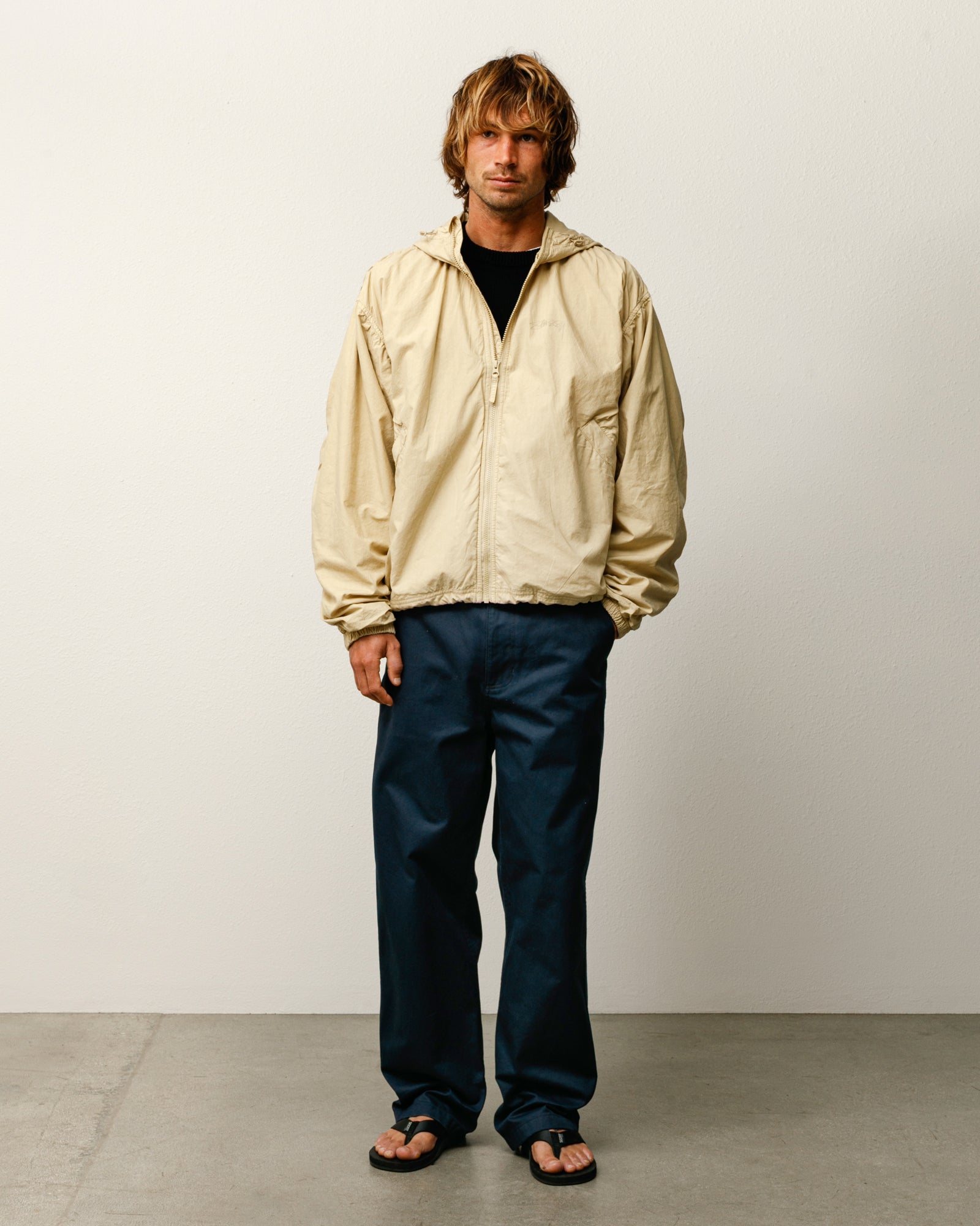 Double Cotton Hooded Jacket Mens Long Sleeve In Sand