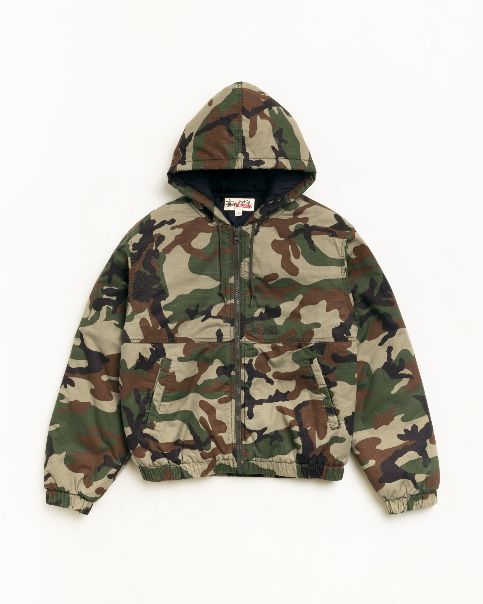 Work Jacket Ripstop Unisex Long Sleeve In Woodland Camo | hero:main:collection:new-arrivals,shirts,tops-shirts,all,tees,outerwear,denim,knits,accessories,sunglasses,hoodies,sweats,mens-hoodies-sweatshirts,shorts,pants,bottoms,crew-sweats,zip-ups,swim,sweatpants,graphics,lazy-tees,swim,basic-9twenty,button-ups,shorts,cargos,denim-jeans,bottoms,bags,belts,wearables,gear,footwear,button-ups,basic-tops,jerseys,big-ol,classics,slim,jackets,all, | product-card-slider