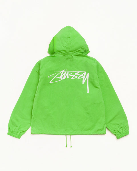 Waxed Cotton Beach Shell jacket in Kiwi with Stüssy logo back print