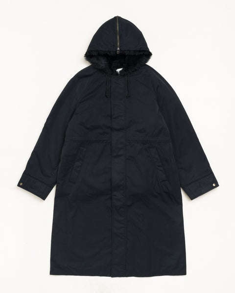 Fur Hood Long Parka Unisex Long Sleeve In Black