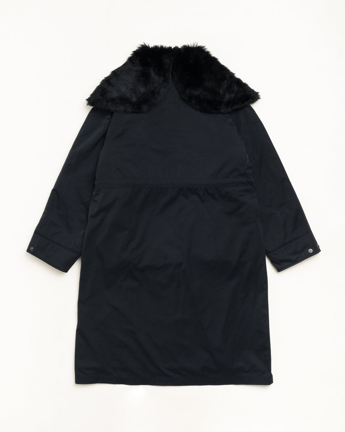 Fur Hood Long Parka Unisex Long Sleeve In Black