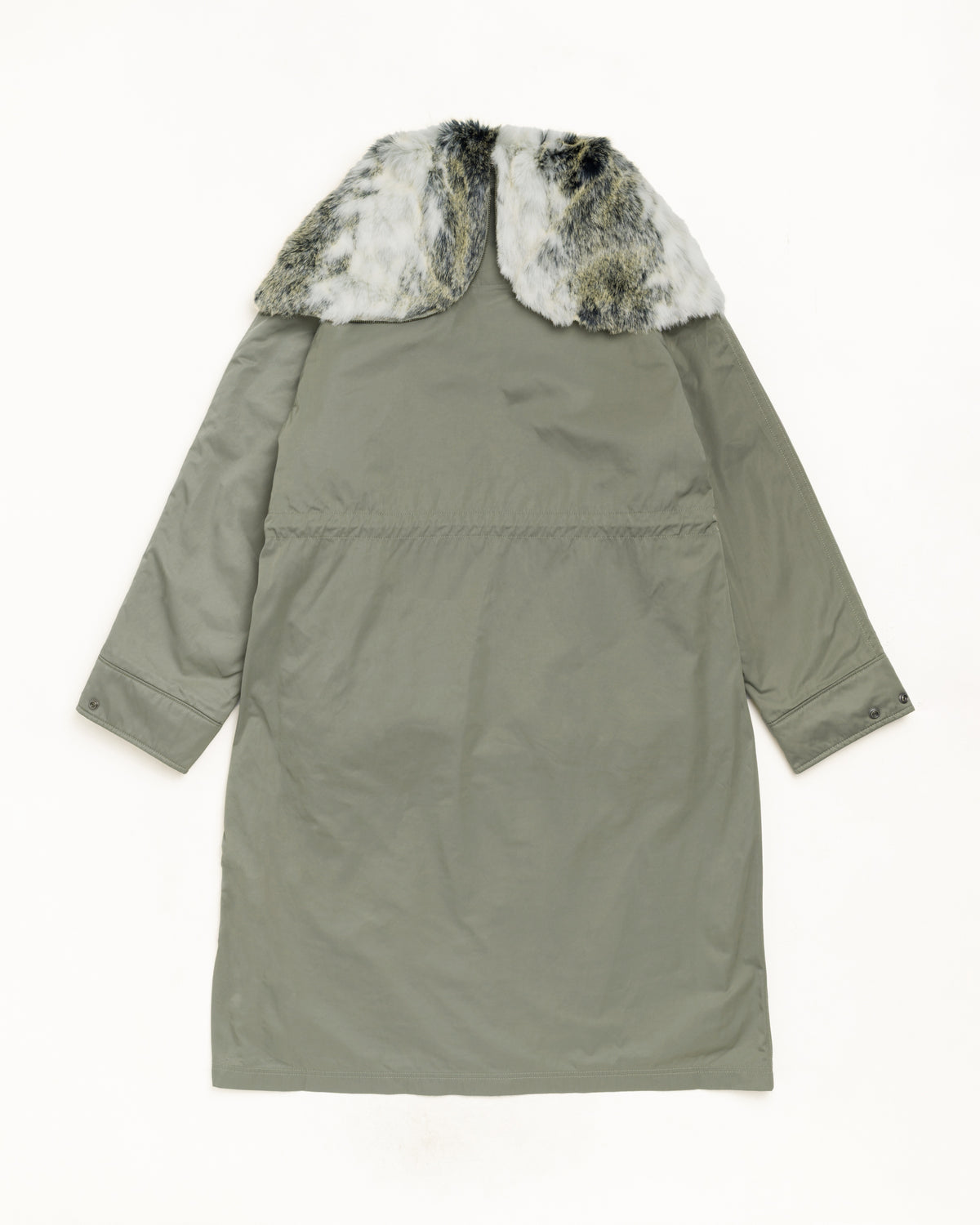 Fur Hood Long Parka Unisex Long Sleeve In Green