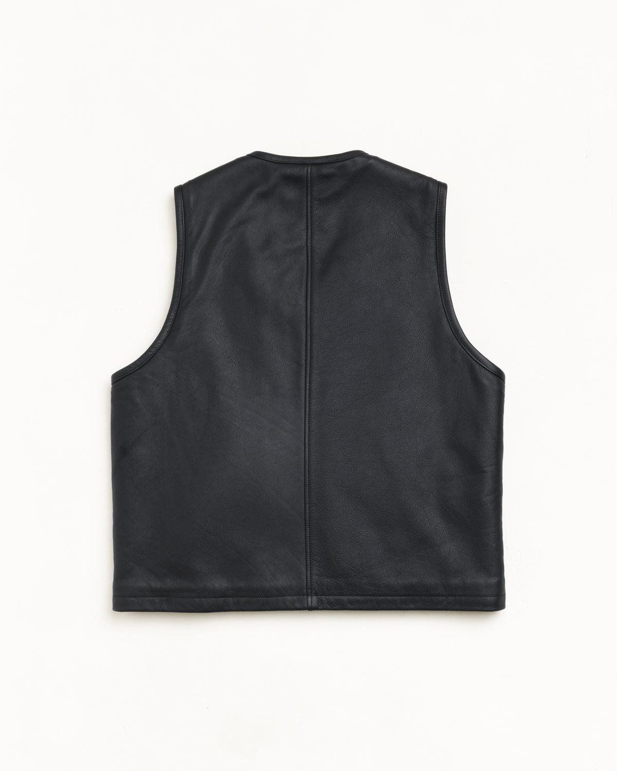 Pile Lined Leather Vest Unisex Sleeveless In Black