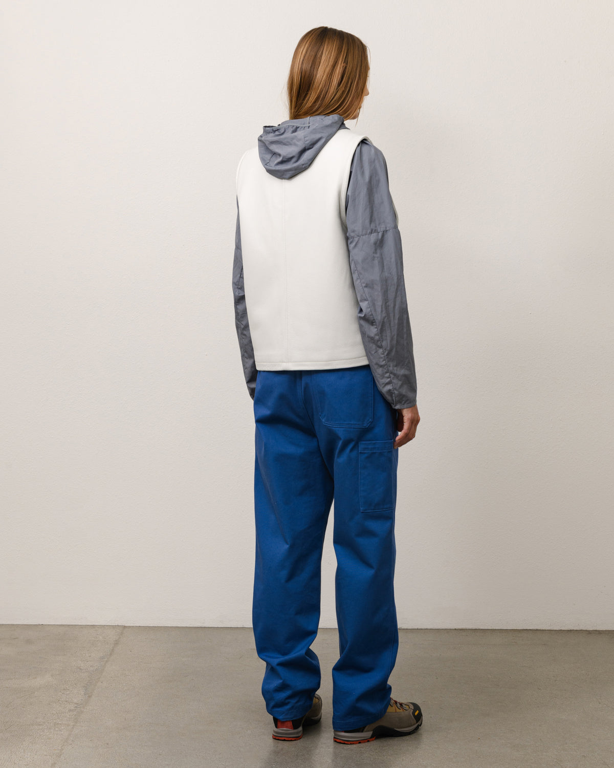 Pile Lined Leather Vest Unisex Sleeveless In Bone