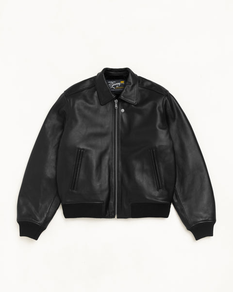 Fur Lined Flight Jacket Unisex Long Sleeve In Black