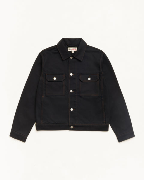 DENIM TRUCKER JACKET Outerwear in Raw Black Contrast Stitch