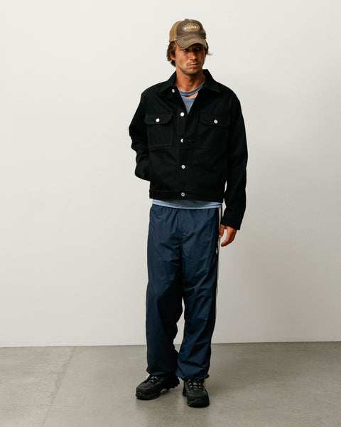 Unisex Denim Trucker Jacket in Raw Black Contrast Stitch