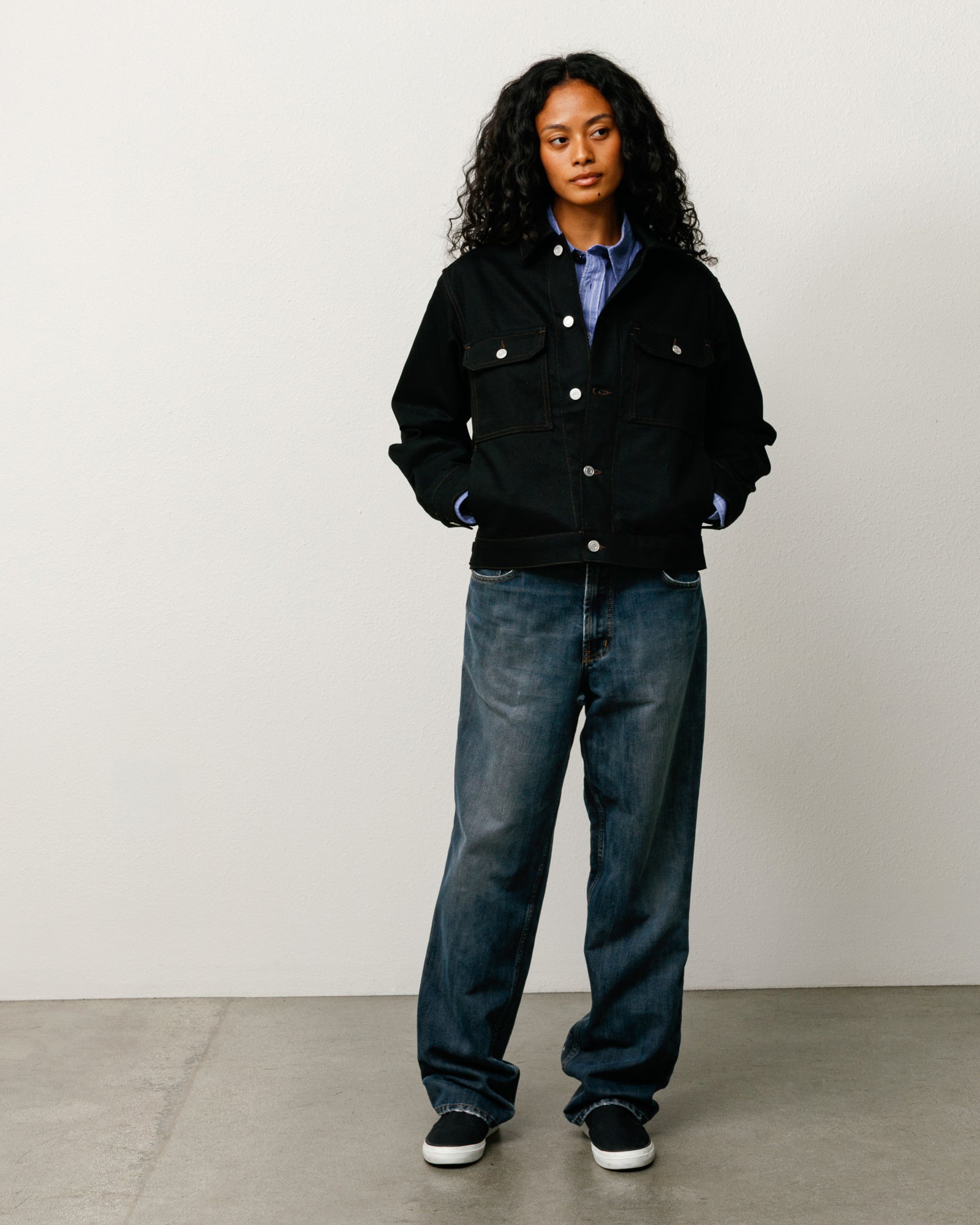 Denim Trucker Jacket - Raw Black Contrast Stitch | Outerwear | Stüssy