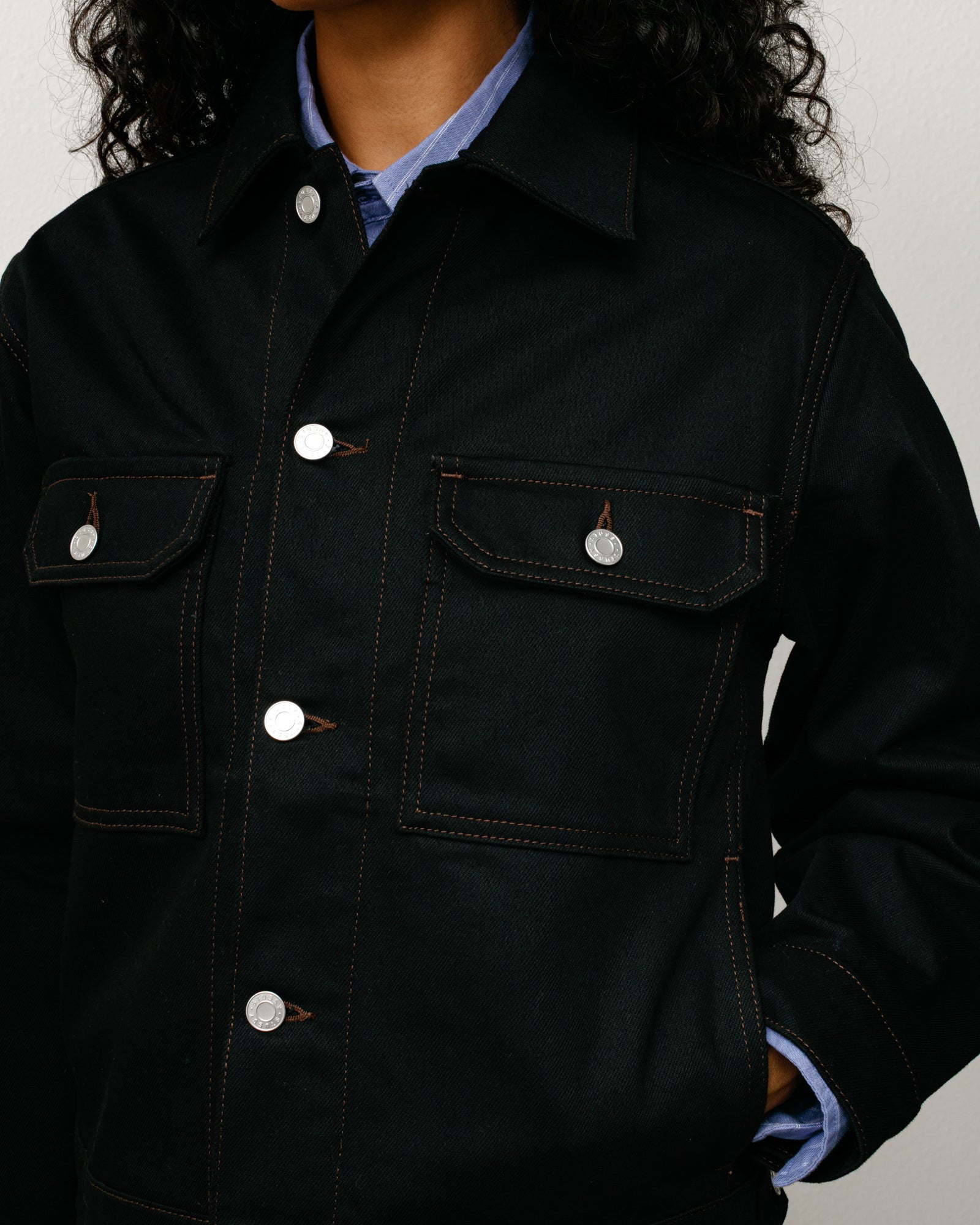 Denim Trucker Jacket - Raw Black Contrast Stitch | Outerwear | Stüssy