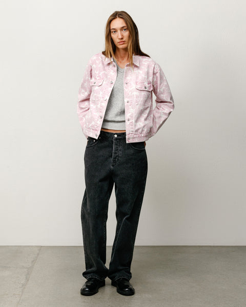 Printed Denim Trucker Unisex Long Sleeve In Pink Hawaiian