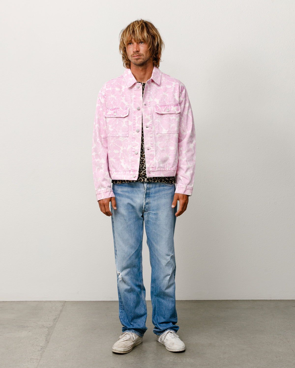 Denim Trucker Jacket – Pink Hawaiian | Outerwear | Stüssy