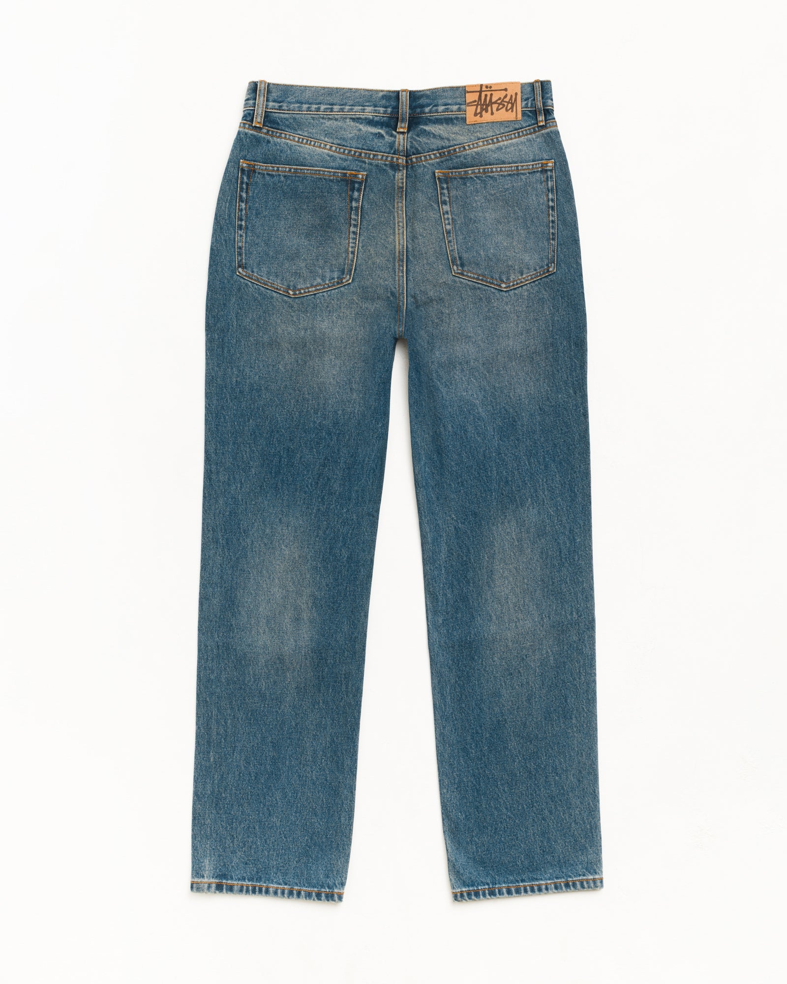 Slim Jean Denim unisex in Dark Wash Indigo, back view flat lay