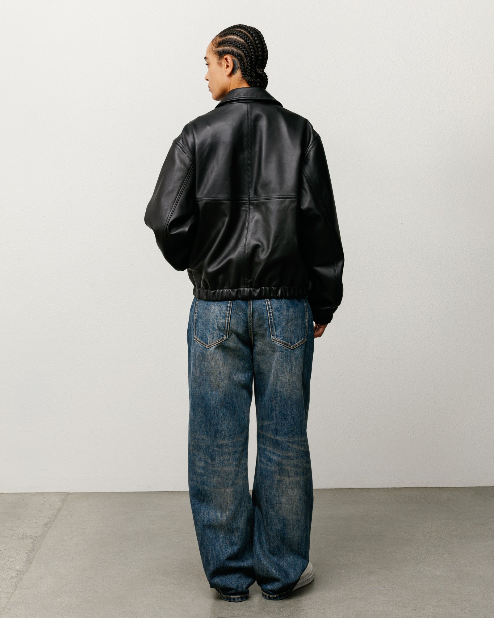 Big Ol Jean Slub Unisex Regular In Blue, back view on model