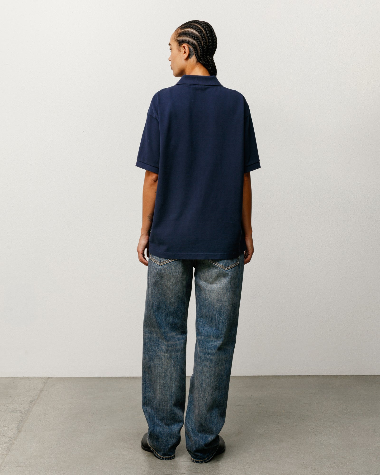 New Classic Jean Slub Denim in Blue, back view on model wearing relaxed fit jeans