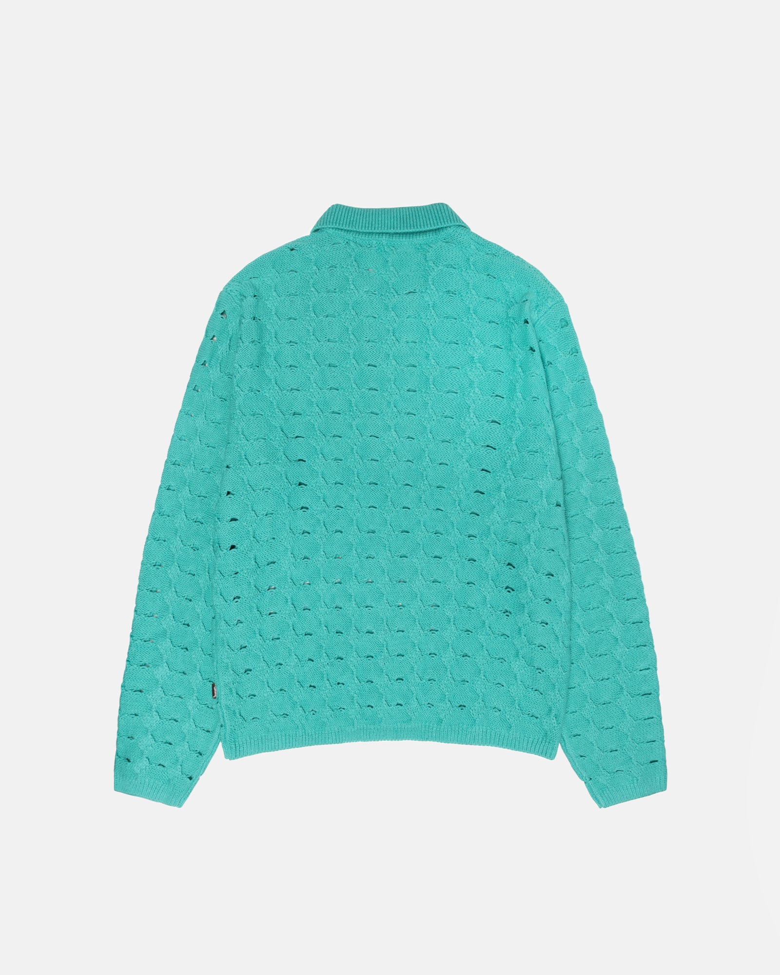 OPEN KNIT COLLARED SWEATER TEAL SWEATER