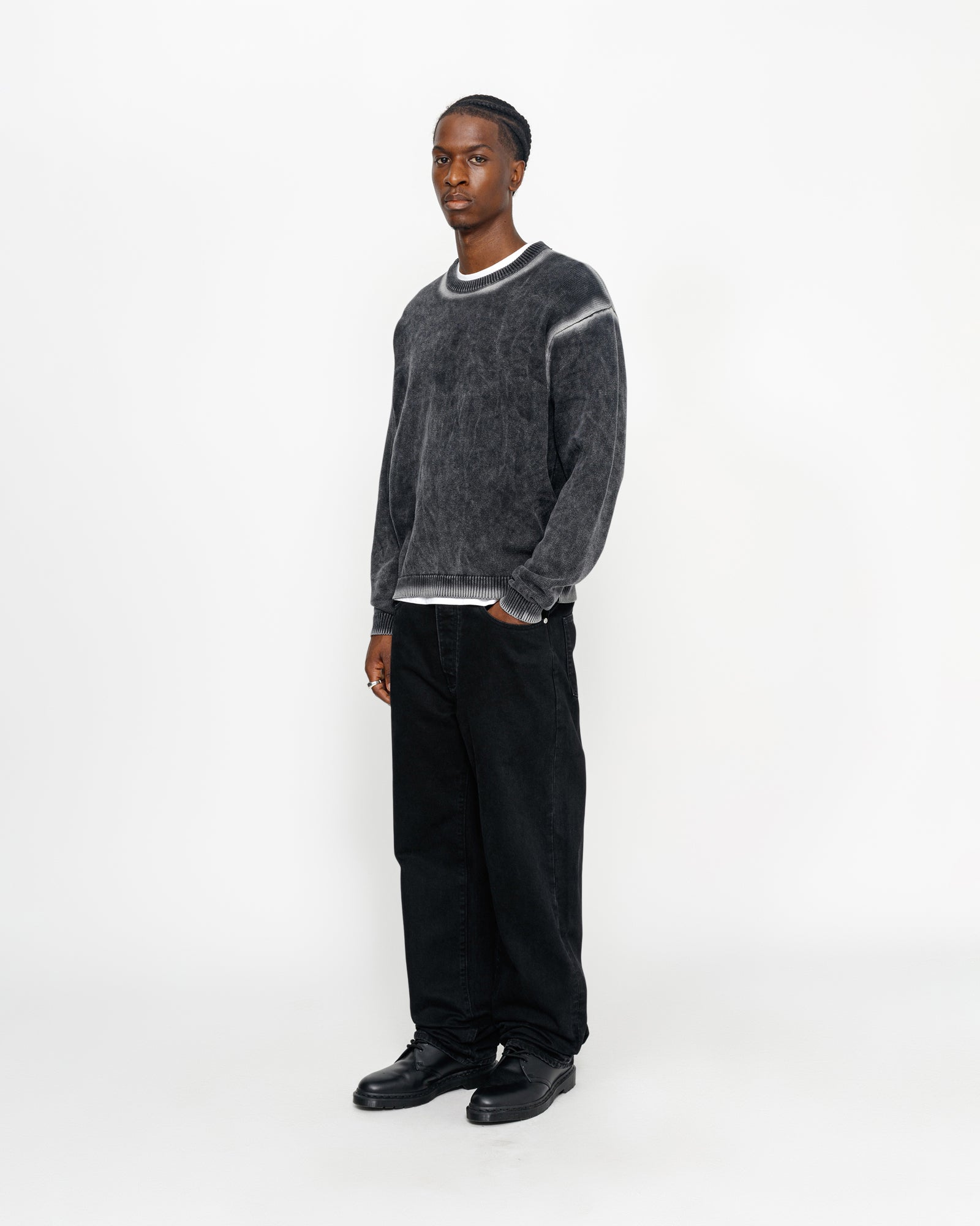 Faded Cotton Knit Crew in black – Stüssy