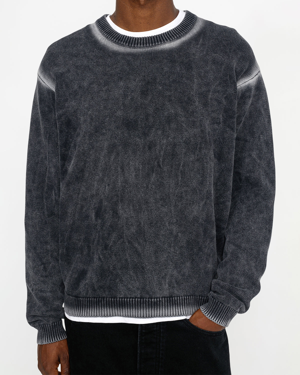 STUSSY FADED COTTON KNIT CREW SIZE-M