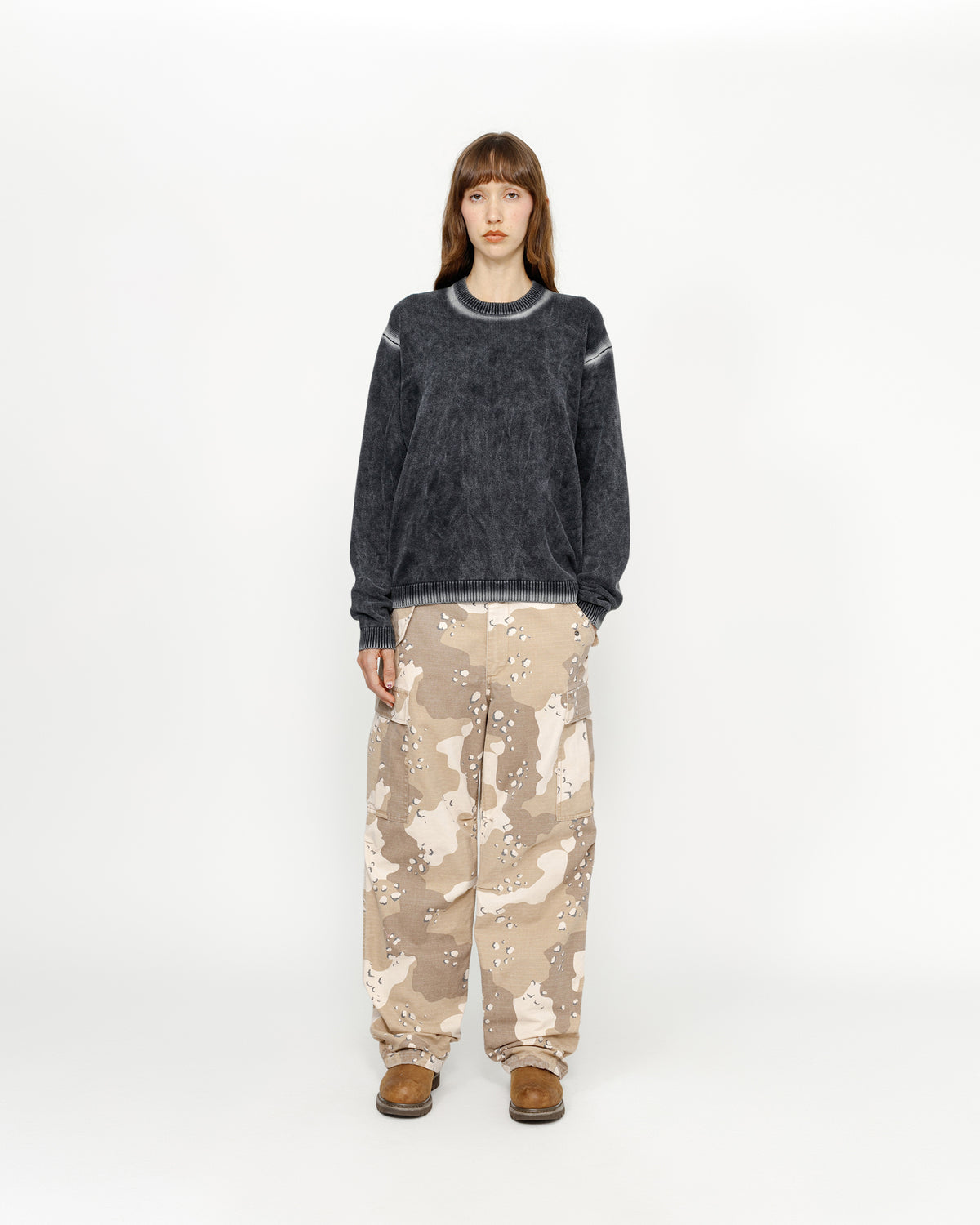 Faded Cotton Knit Crew in black – Stüssy