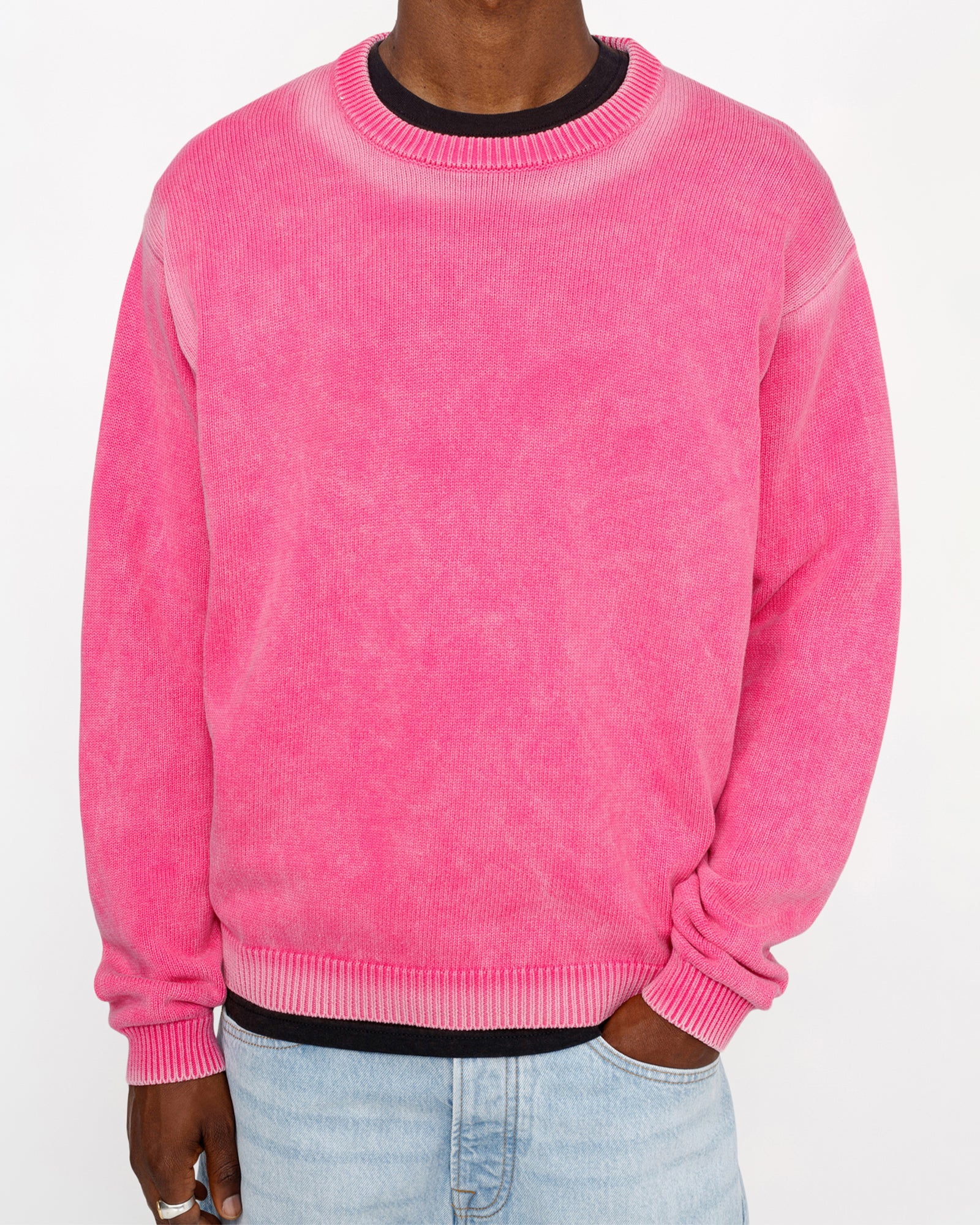 Faded Cotton Knit Crew in pink – Stüssy