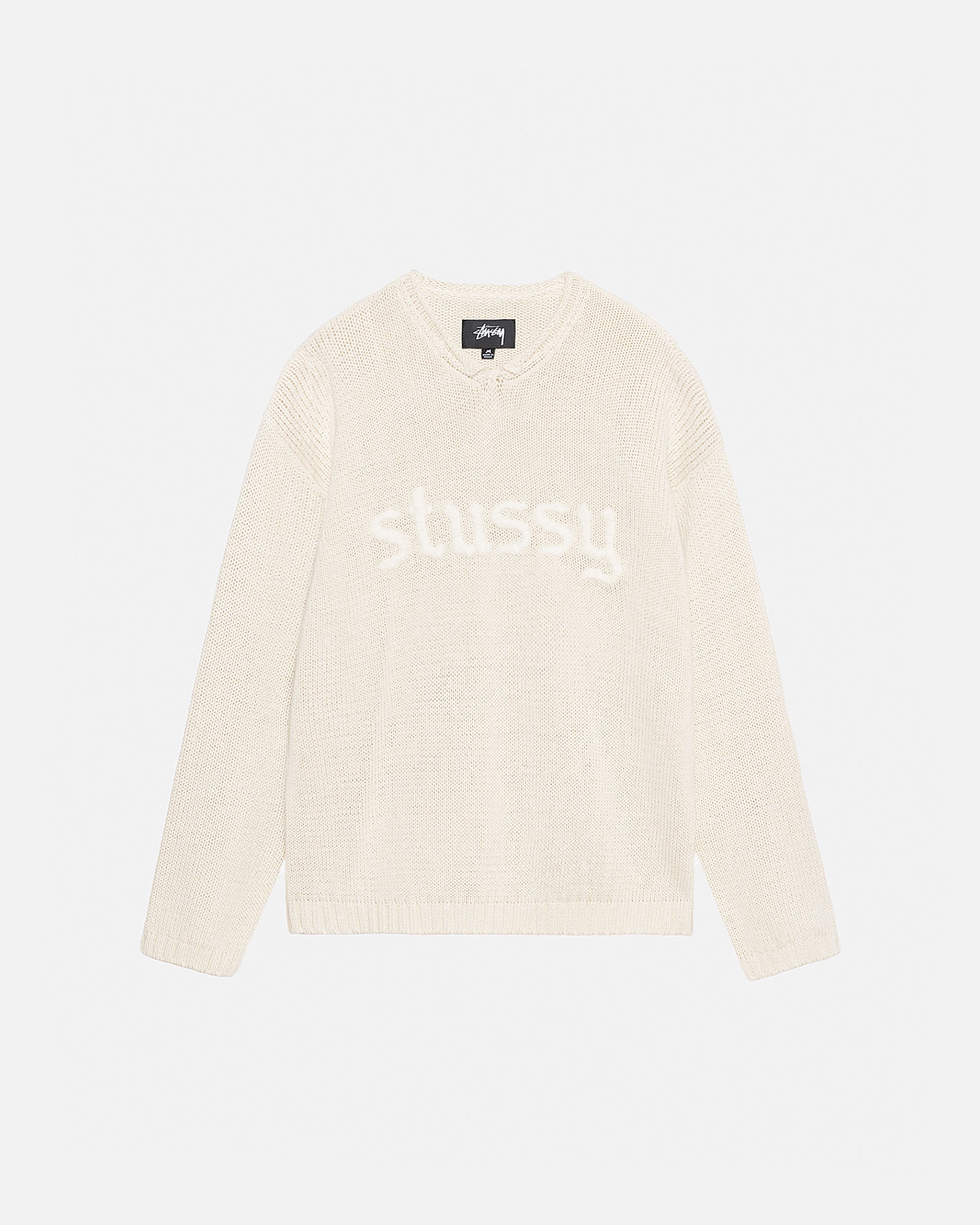 Embroidered V-Neck Logo Sweater in natural – Stüssy