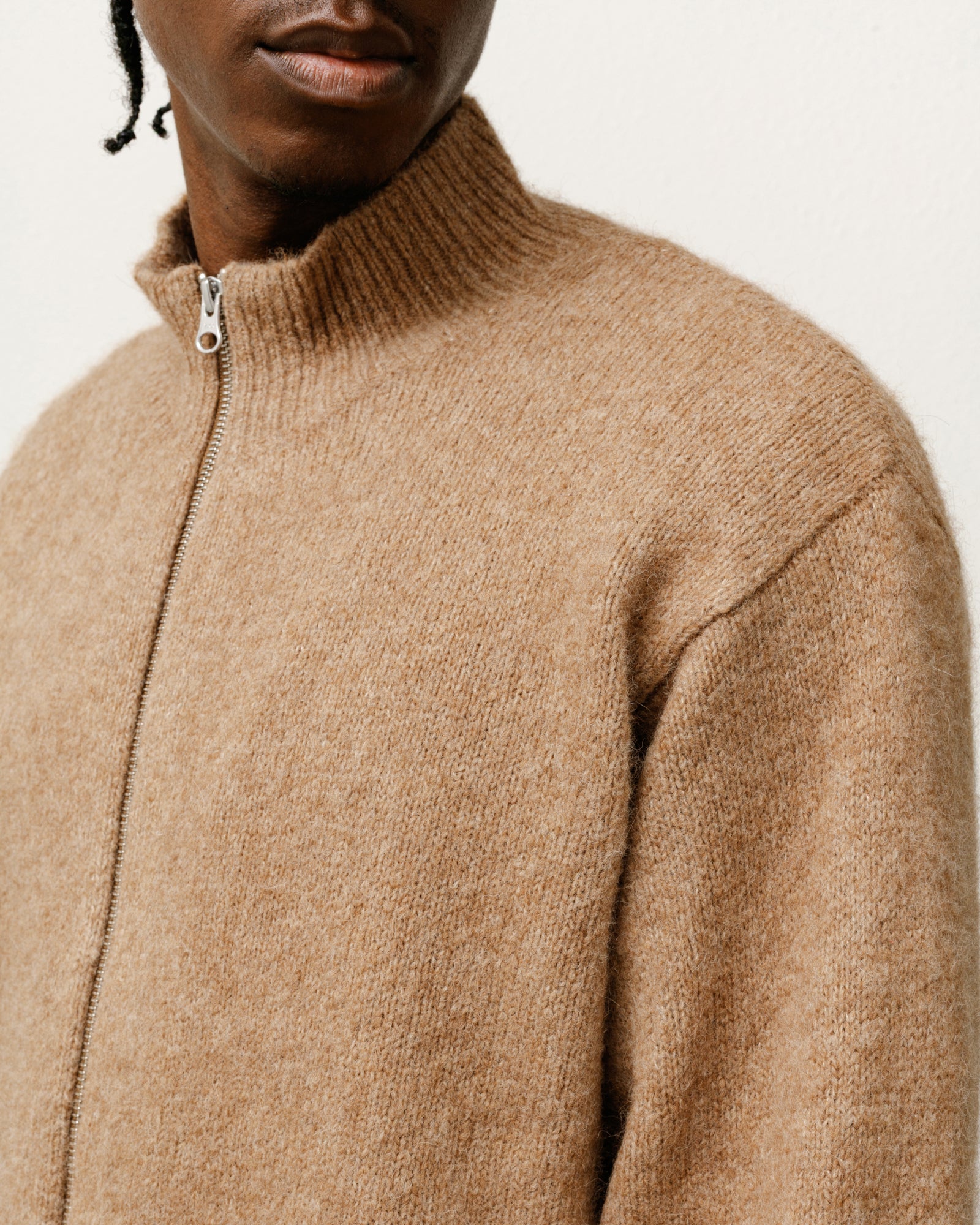 Full Zip Brushed Merino Sweater in camel – Stüssy