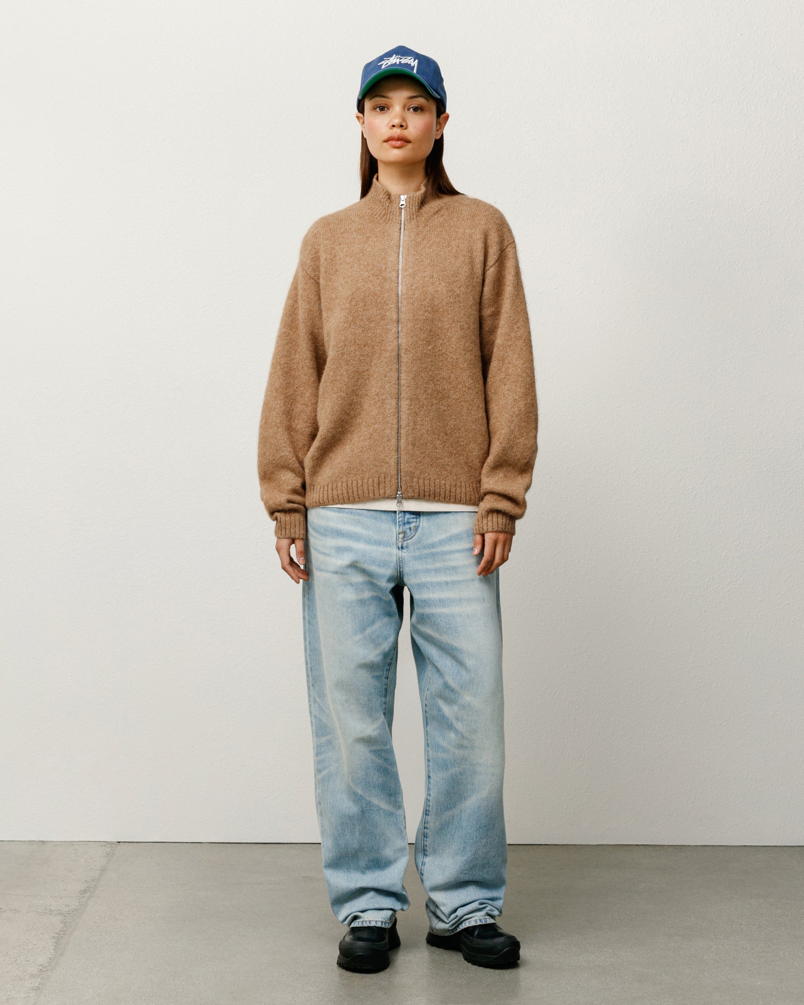 Full Zip Brushed Merino Sweater in camel – Stüssy