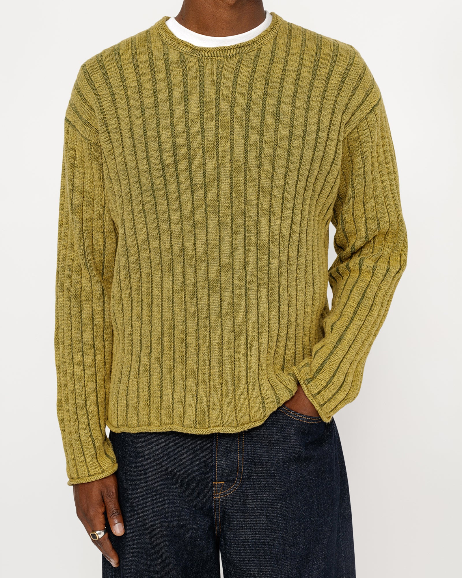 Cotton Slub Rib Crew in green – Stüssy