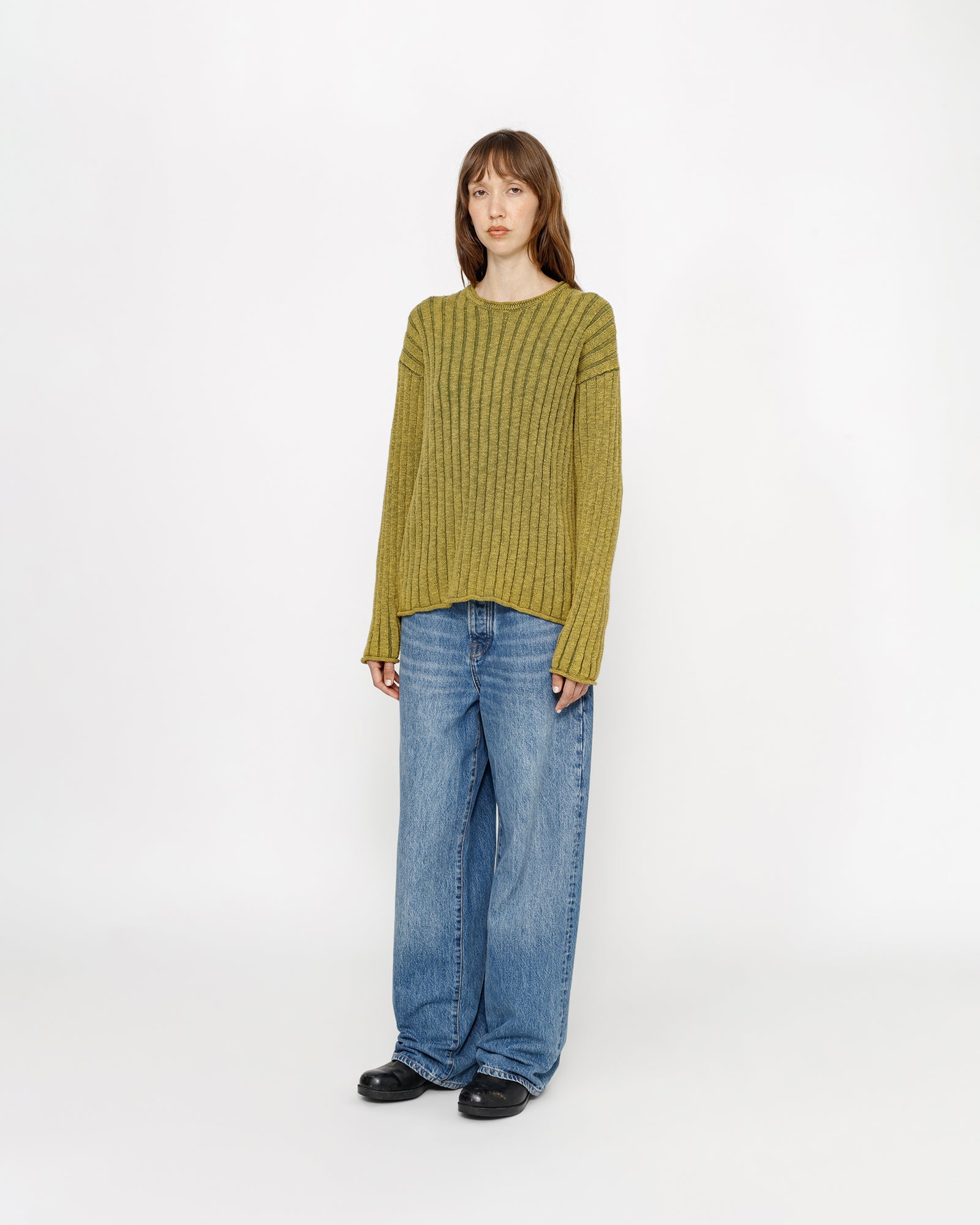 Cotton Slub Rib Crew in green – Stüssy