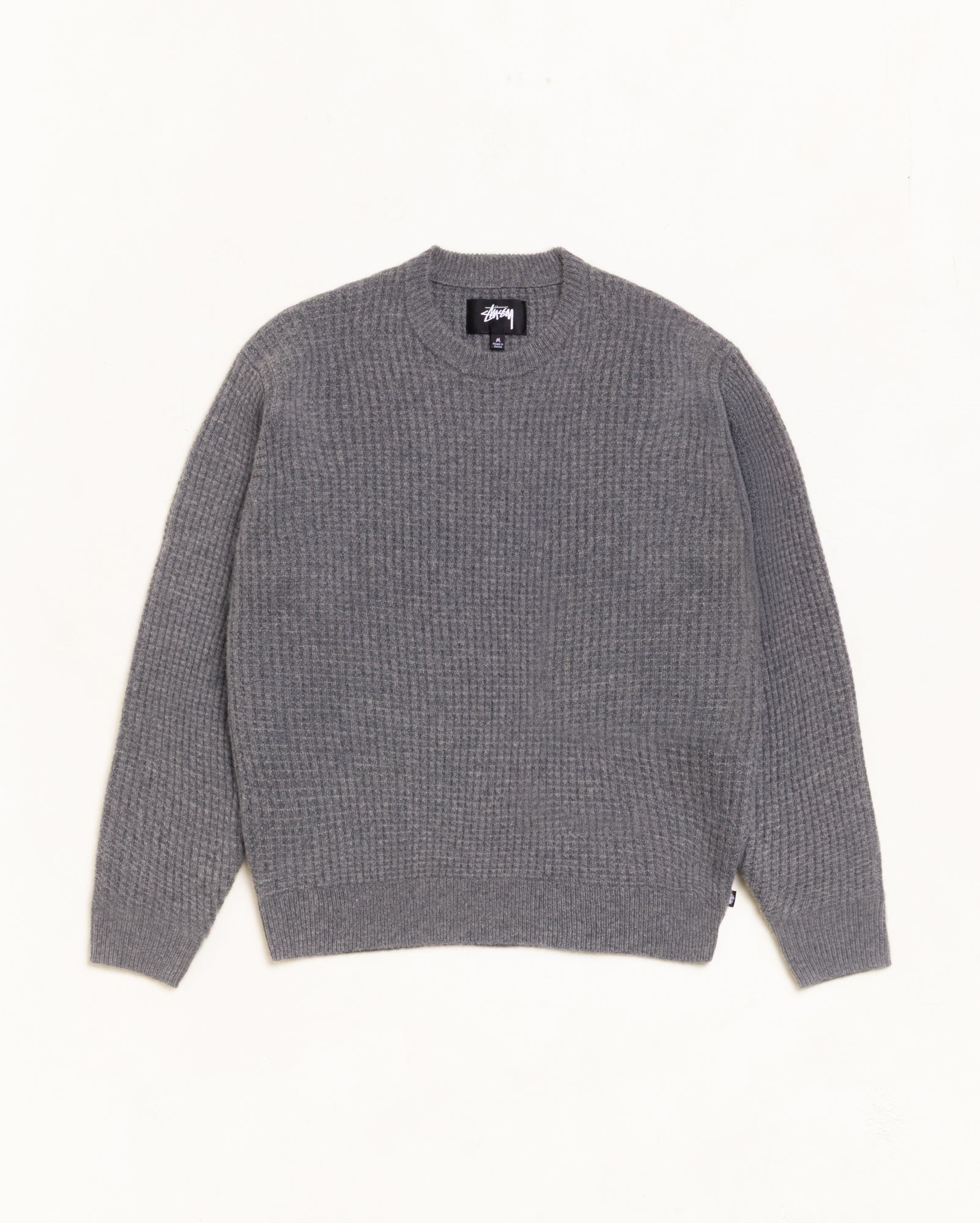 Waffle Cashmere Sweater Unisex Long Sleeve In Charcoal