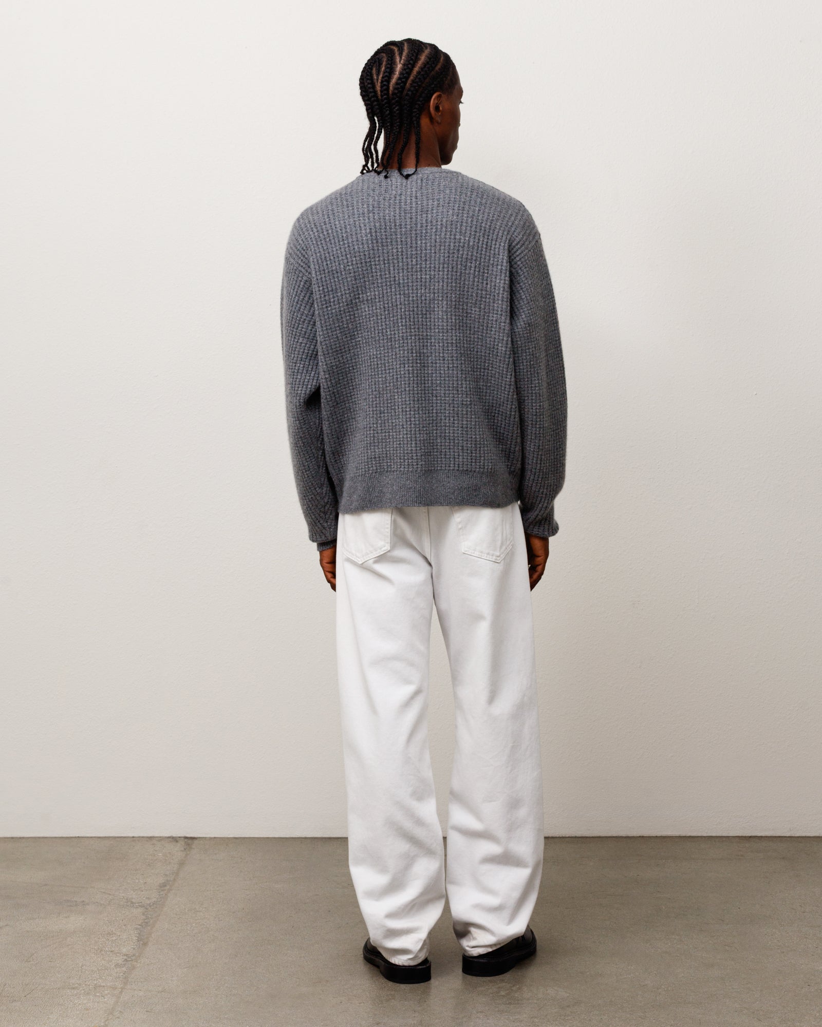 Waffle Cashmere Sweater Unisex Long Sleeve In Charcoal