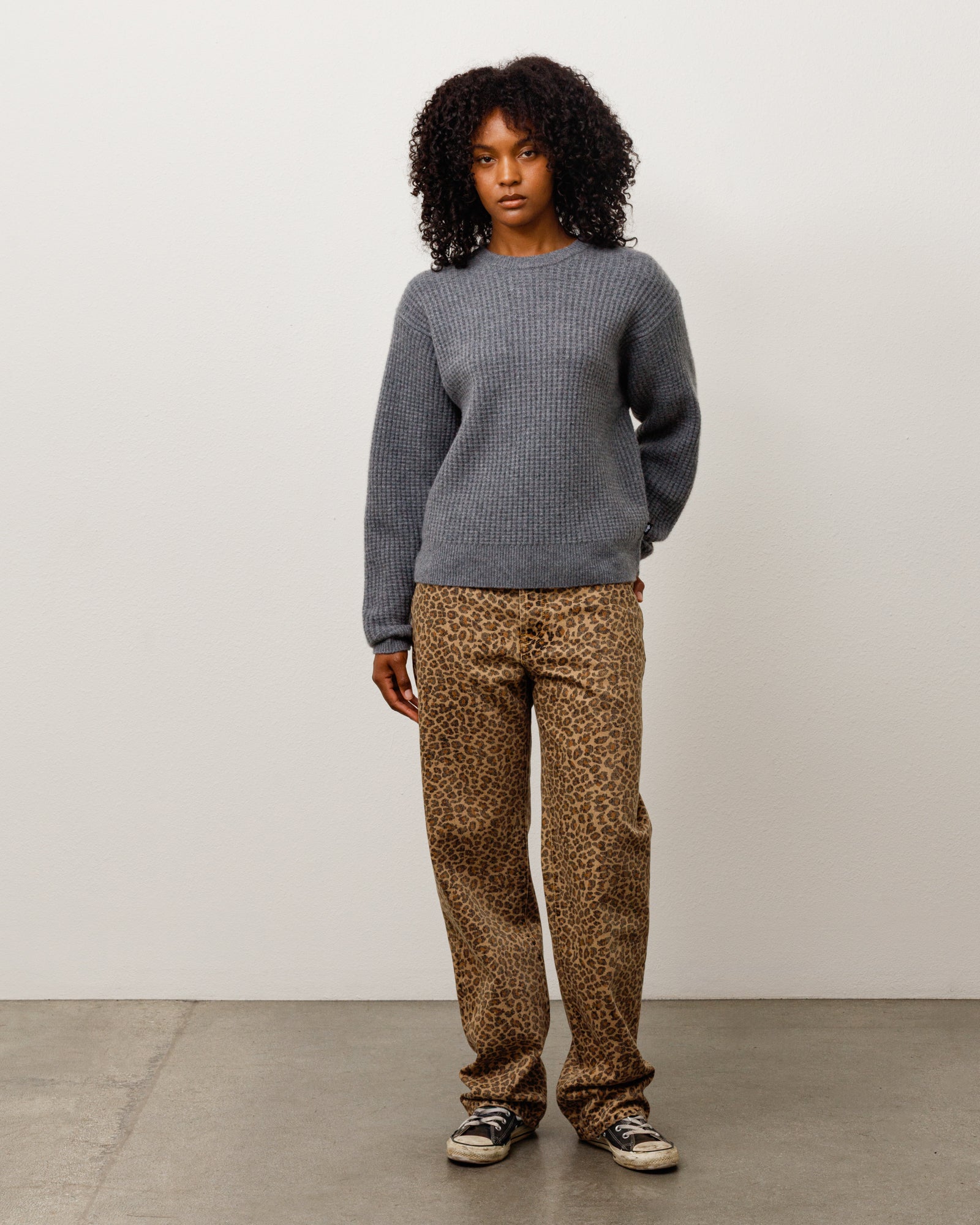 Waffle Cashmere Sweater Unisex Long Sleeve In Charcoal