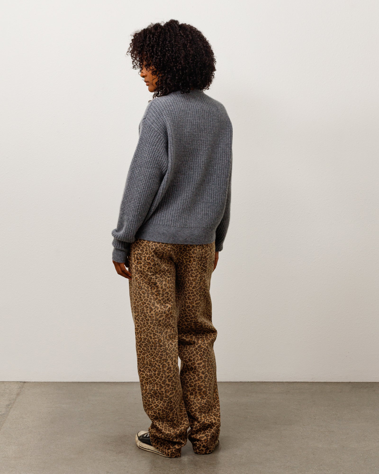 Waffle Cashmere Sweater Unisex Long Sleeve In Charcoal
