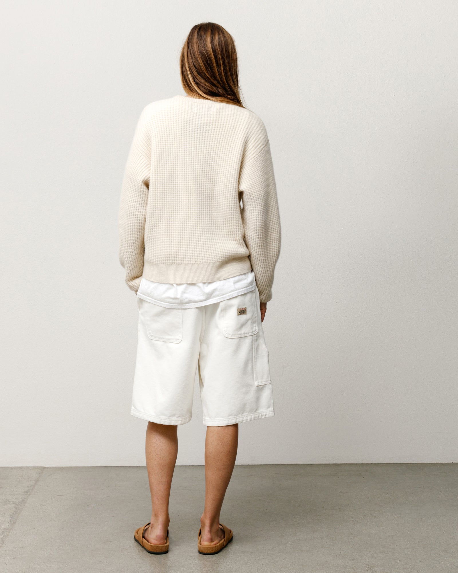 Waffle Cashmere Sweater Mens Long Sleeve In Natural