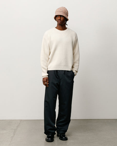 Waffle Cashmere Sweater Mens Long Sleeve In Natural