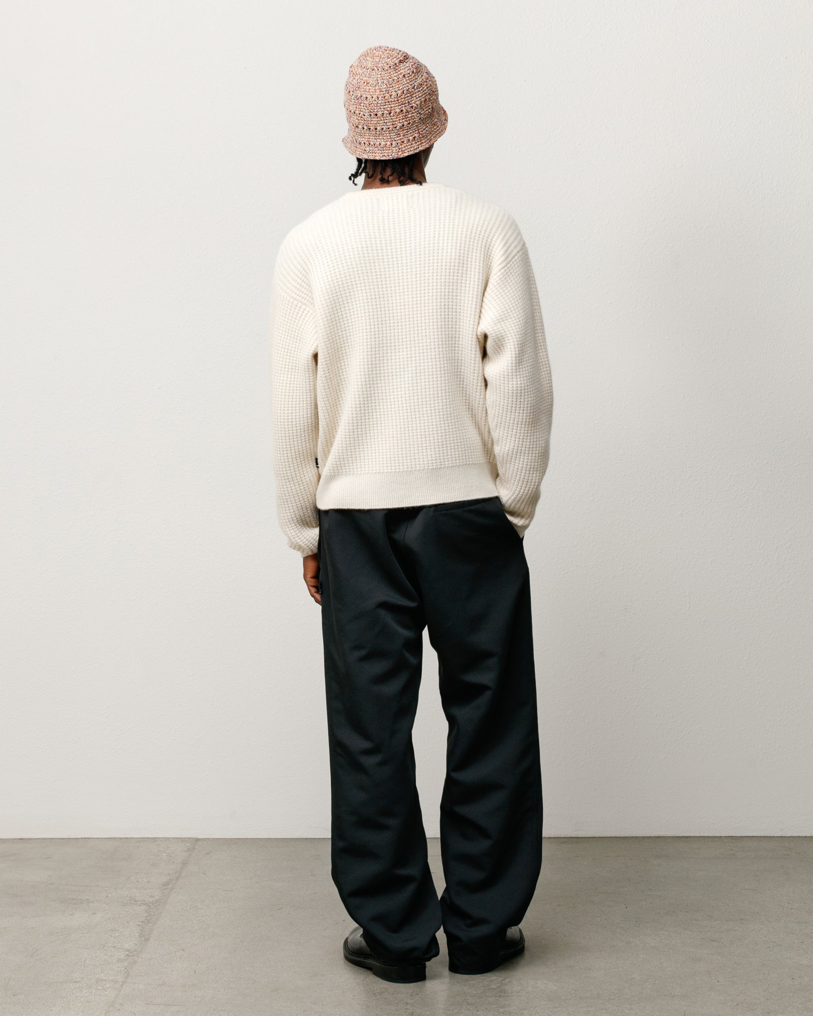Waffle Cashmere Sweater Mens Long Sleeve In Natural