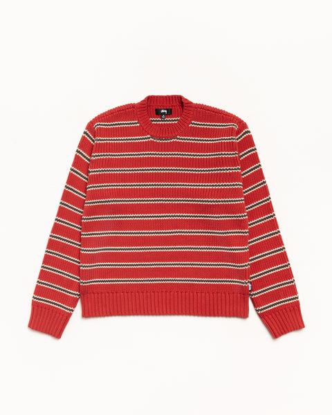 Stripe Crew Mens Long Sleeve In Brick