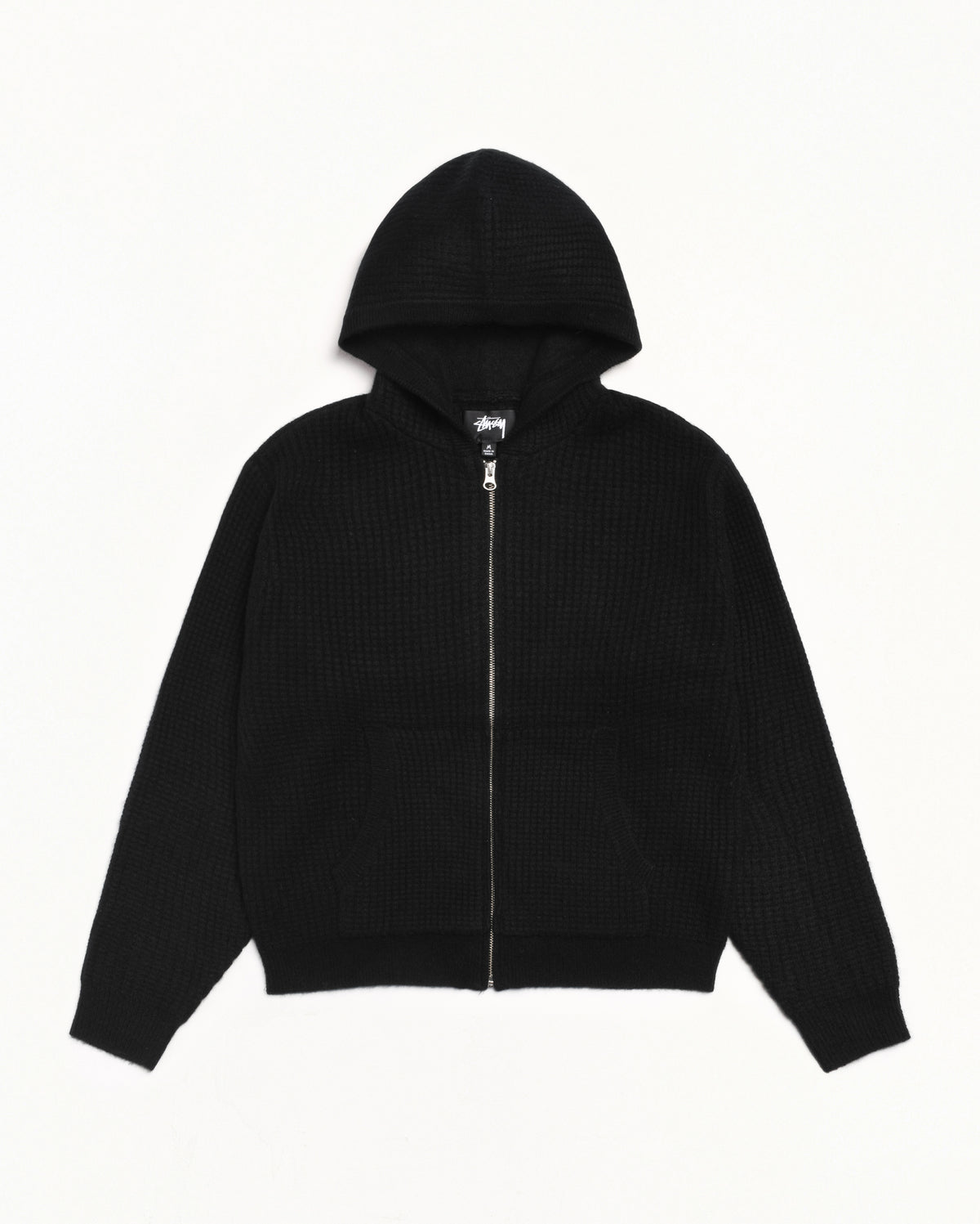 Waffle Cashmere Zip Hood Sweater – Black | Tops & Knits | Stüssy