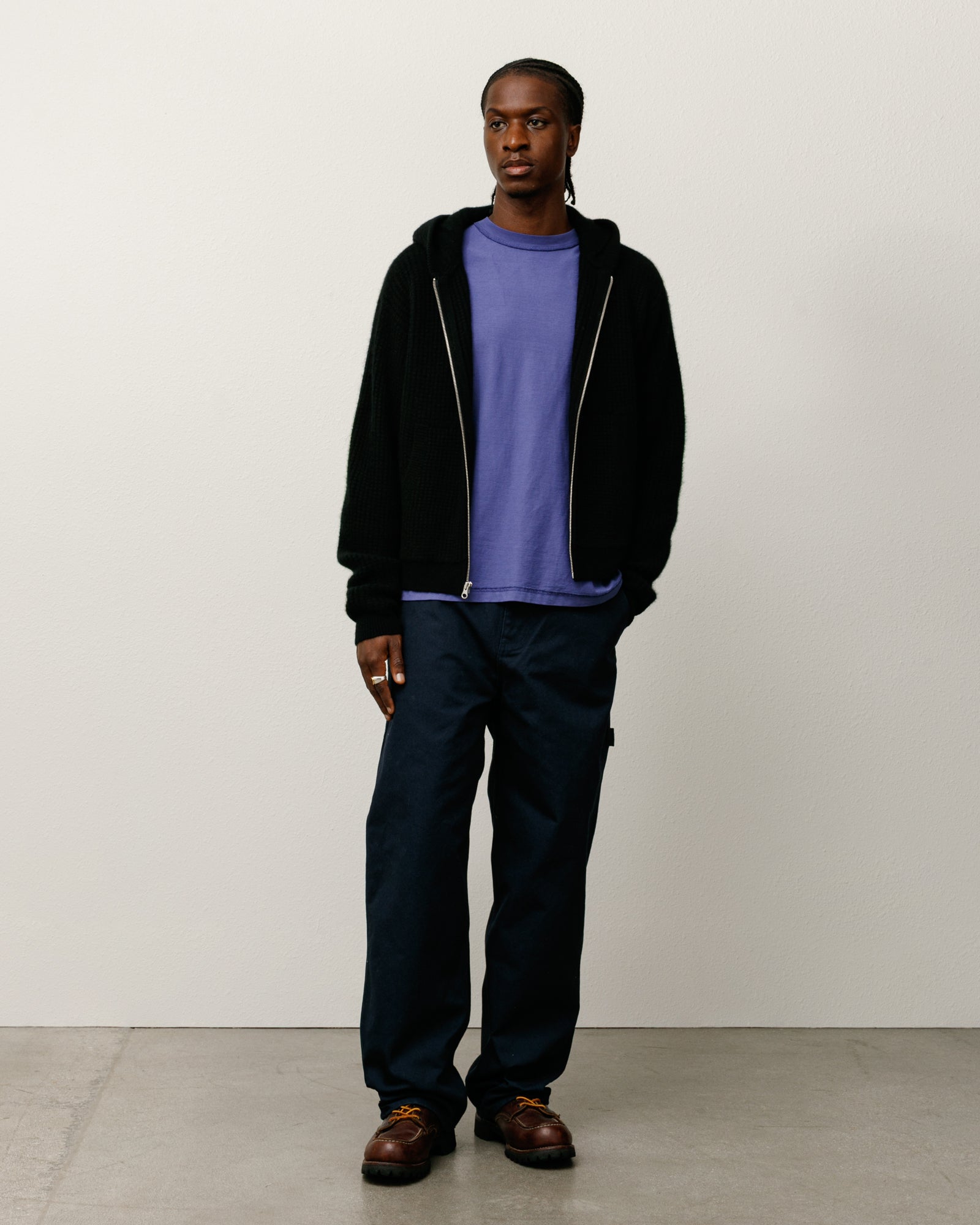 Waffle Cashmere Zip Hood Sweater – Black | Sweaters & Knits | Stüssy