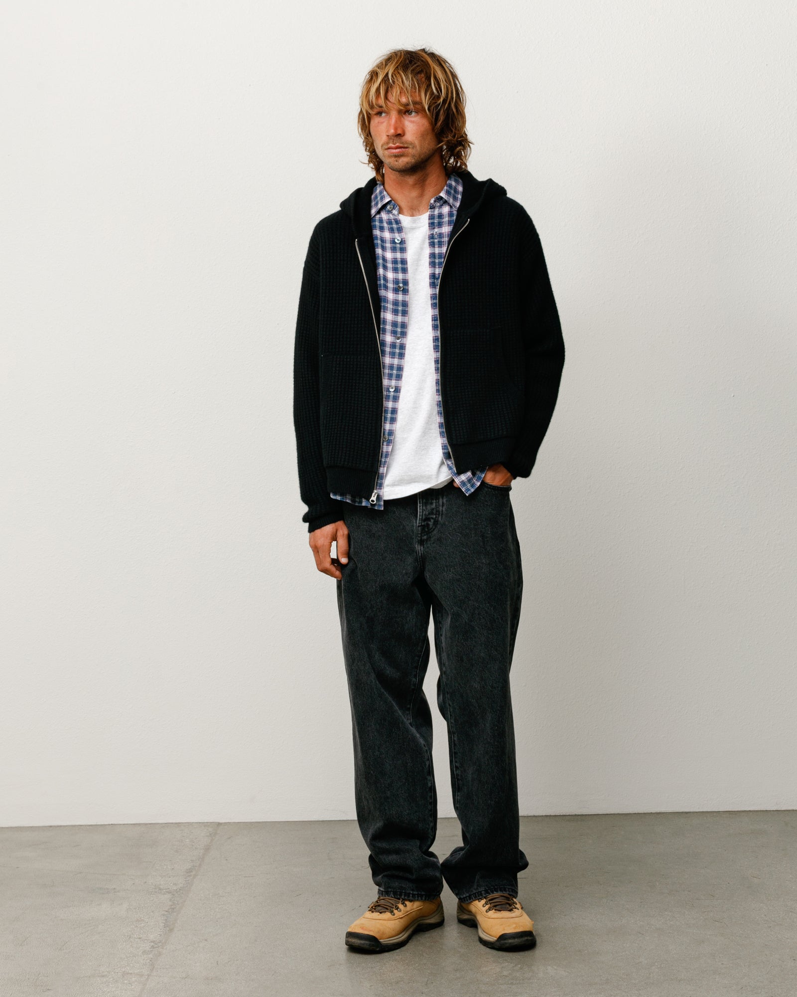 Waffle Cashmere Zip Hood Sweater – Black | Tops & Knits | Stüssy