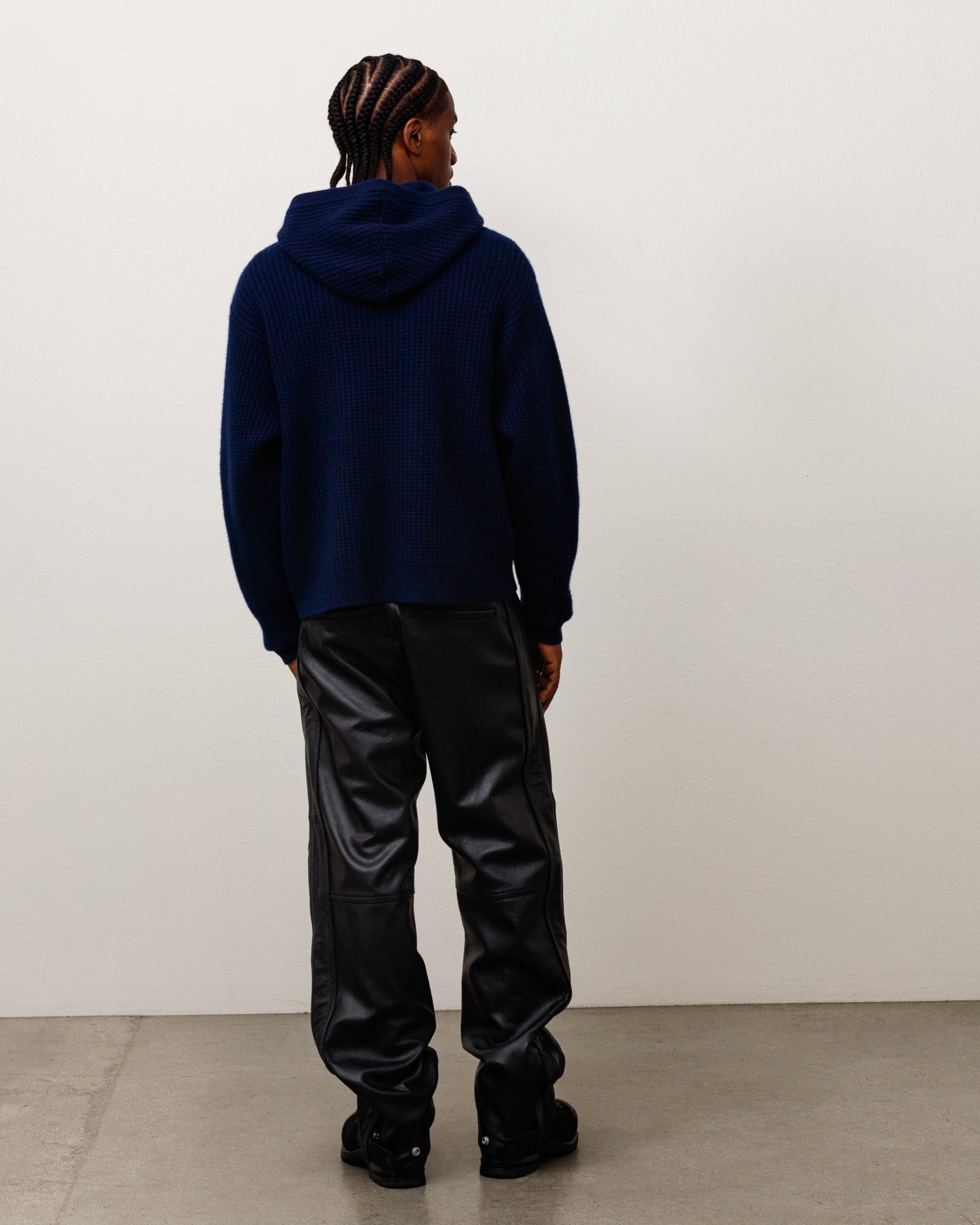 Waffle Cashmere Zip Hood Unisex Long Sleeve In Deep Navy