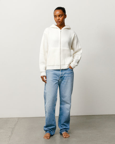Waffle Cashmere Zip Hood Mens Long Sleeve In Ivory