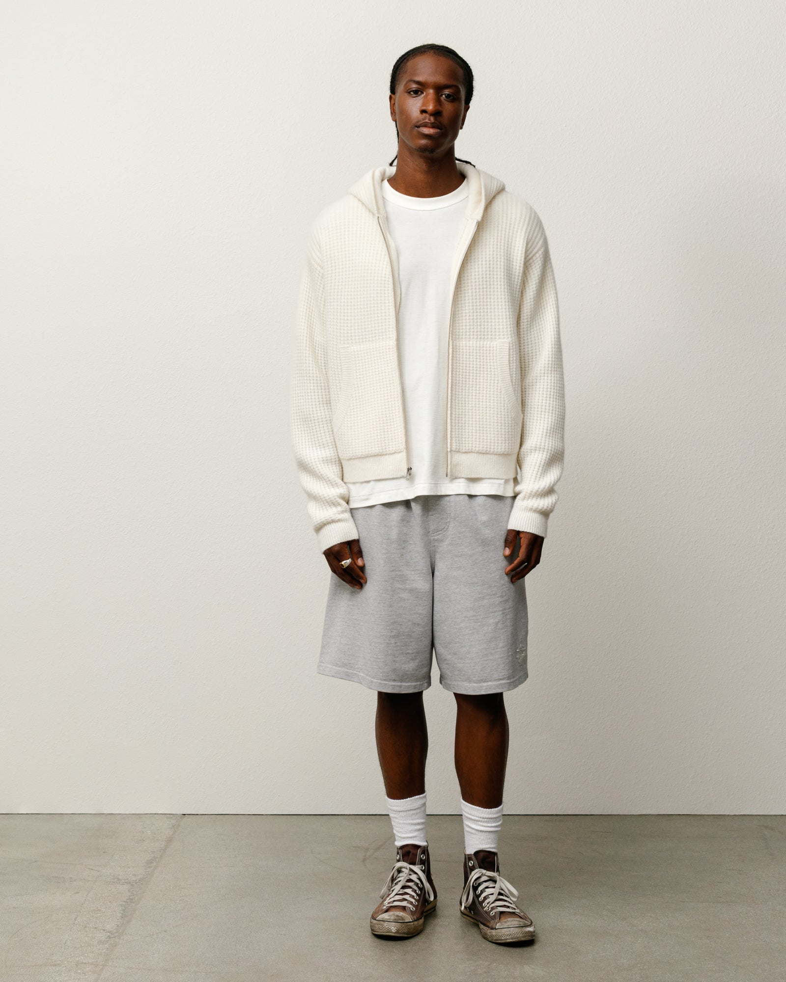 Waffle Cashmere Zip Hood Sweater – Ivory | Sweaters & Knits | Stüssy