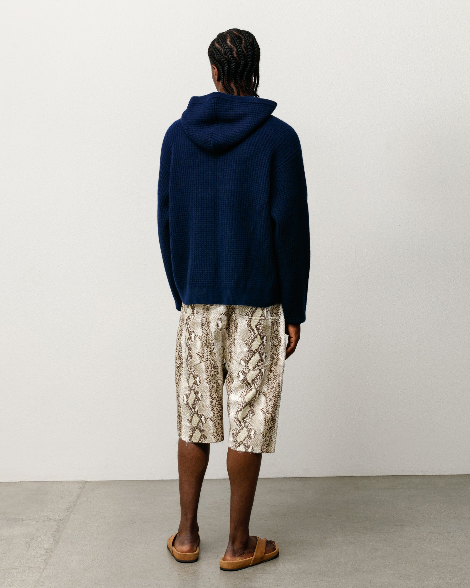 Waffle Cashmere Zip Hood Mens Long Sleeve In Navy