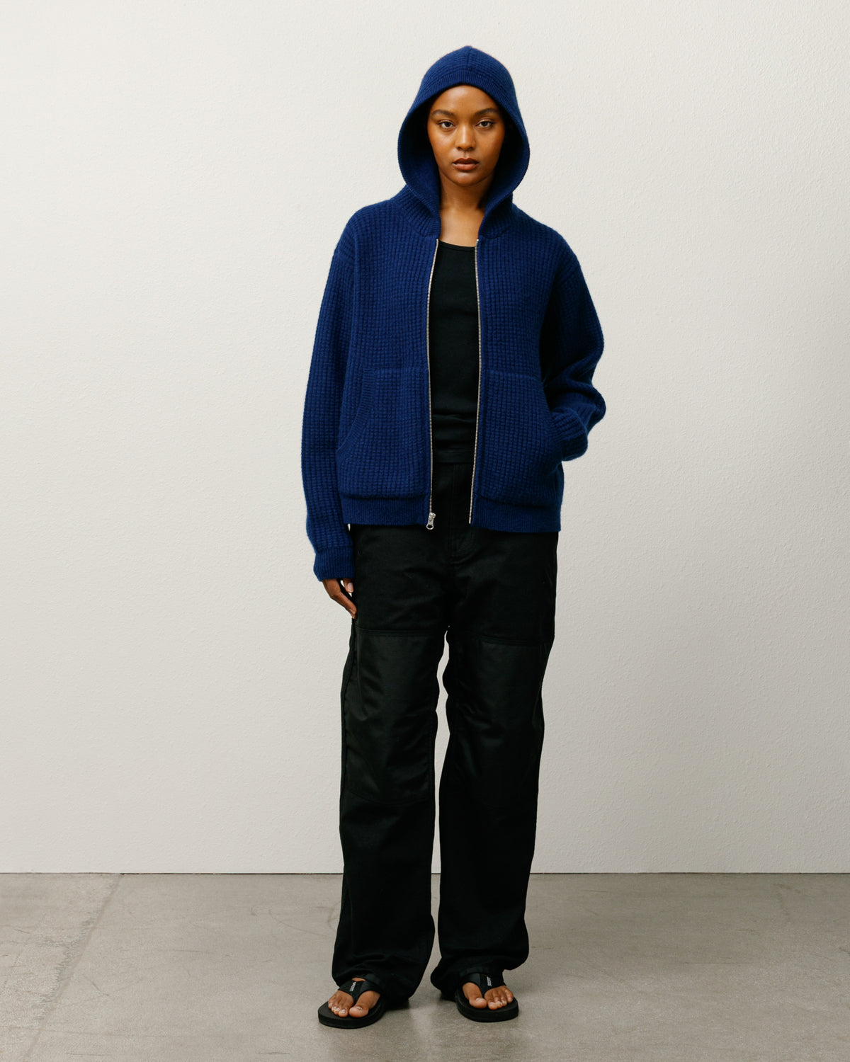 Waffle Cashmere Zip Hood Sweater – Navy | Tops & Knits | Stüssy