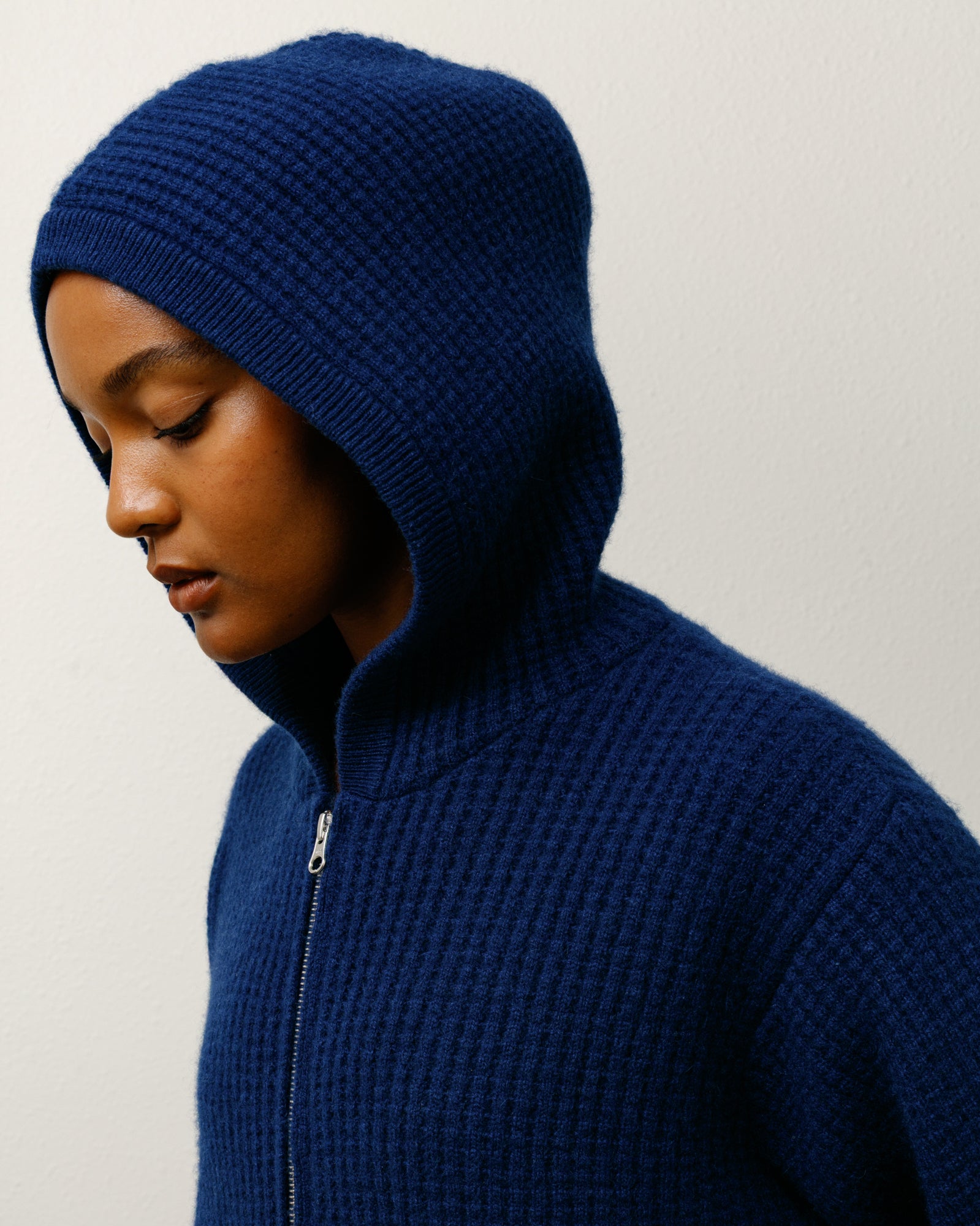 Waffle Cashmere Zip Hood Sweater – Navy | Sweaters & Knits | Stüssy