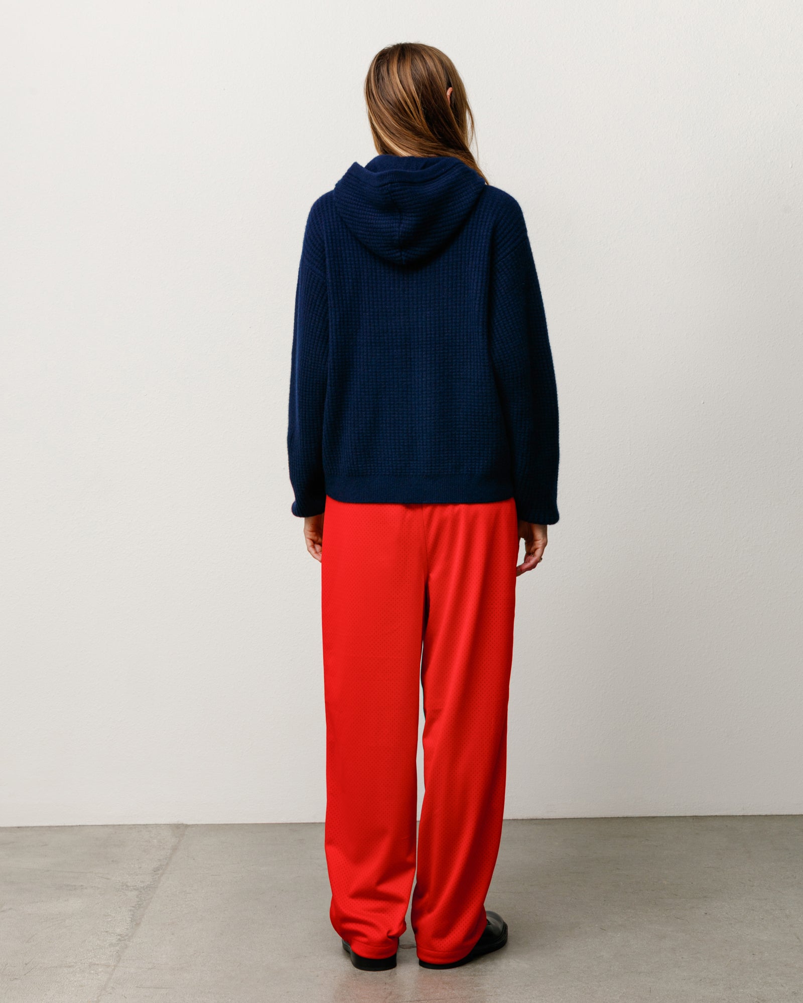 Waffle Cashmere Zip Hood Mens Long Sleeve In Navy