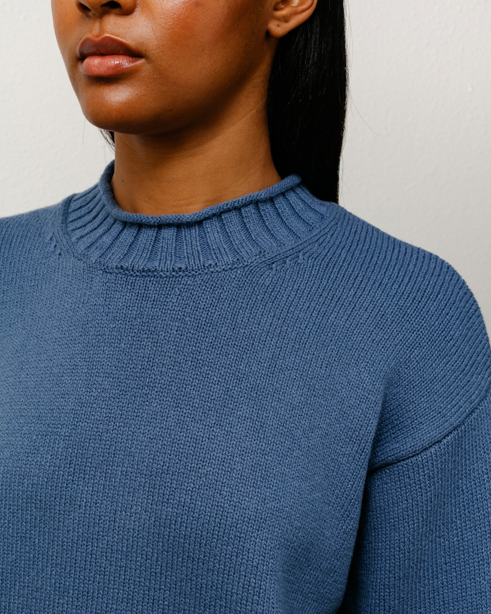 Tonal Mock Neck Sweater Mens Long Sleeve In Washed Blue